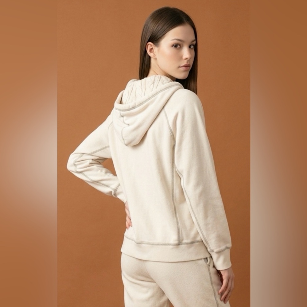 Sonoma Life + Style PXL Cream White Hoodie Jacket Full Zip Cable Sweater Lined - Picture 2 of 7
